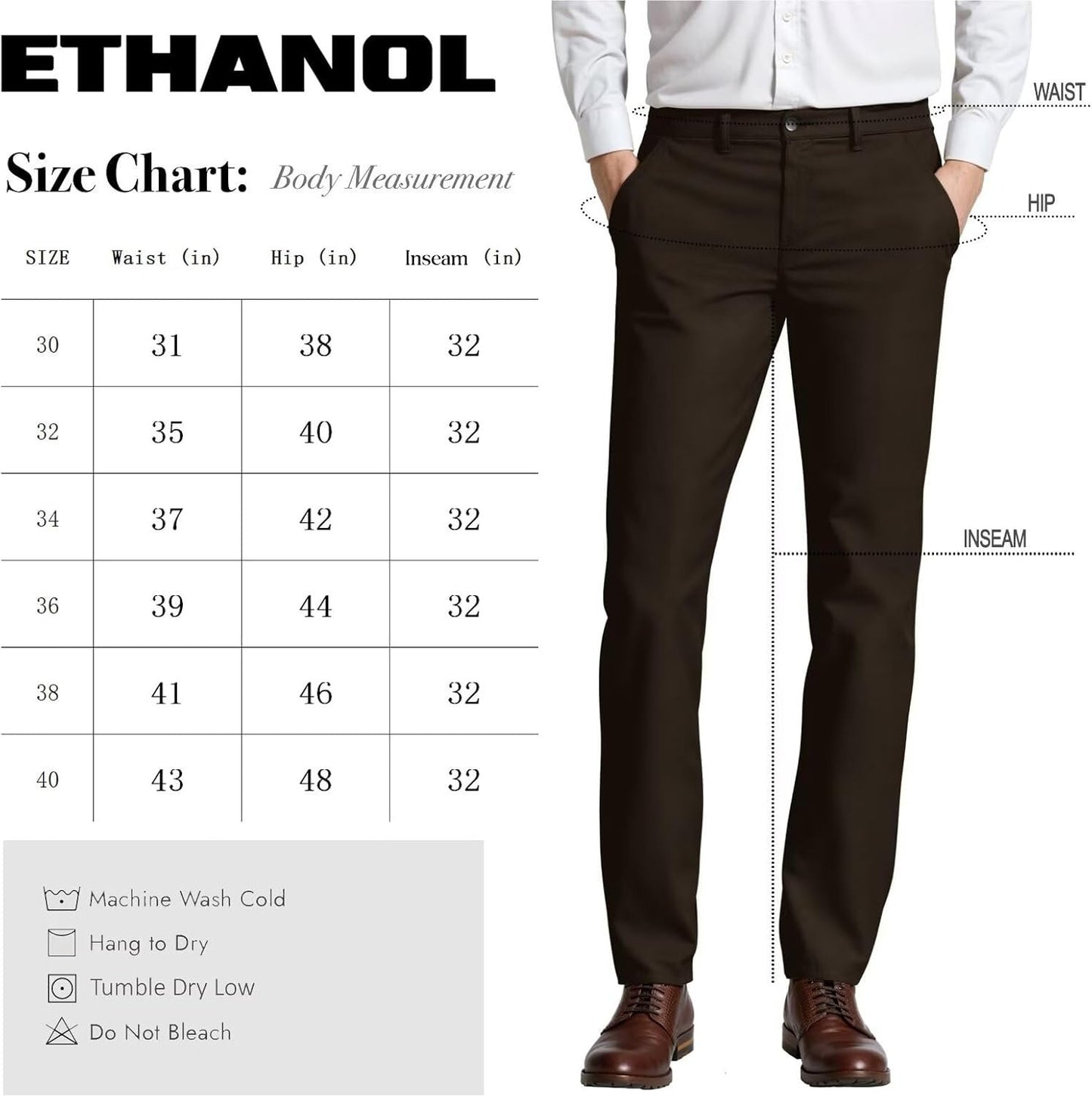 ETHANOL Mens Comfort Tech Stretch Slim Performance Wrinkle-Resistant Dress Pants