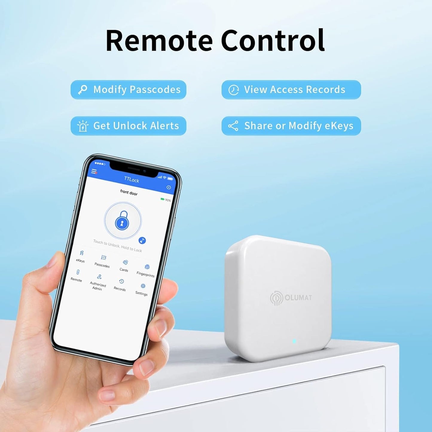 OLUMAT Wi-Fi Gateway, Smart Hub for Remote Control Door Lock with TTLock App, Wi-Fi Bridge Work with Alexa Google Home for Voice Control