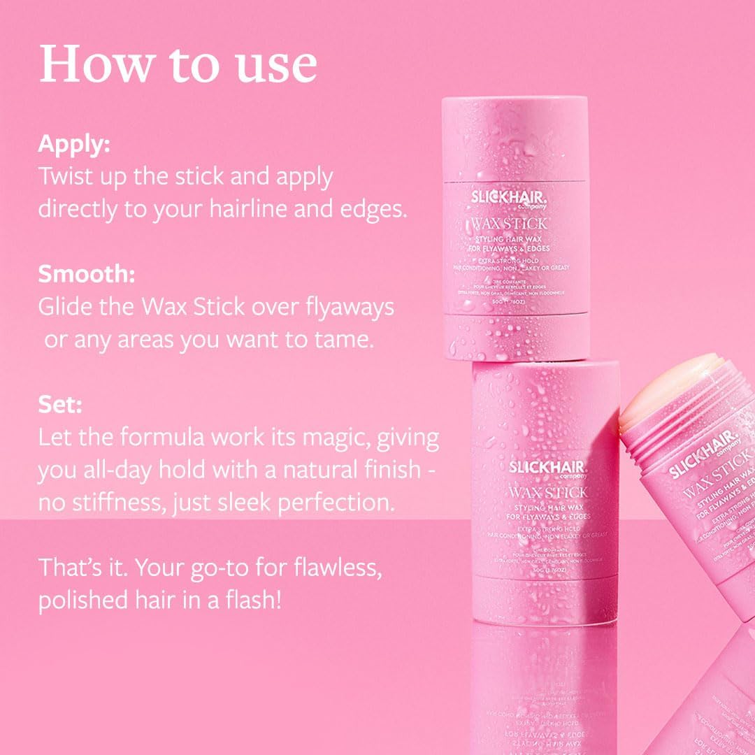 SlickHair Hair Wax Stick, Hair Stick for Flyaways, Slick Stick Hair Wax for Women and Children, Refreshes and Nourishes Hair, Non Sticky and Non Greasy - 50g