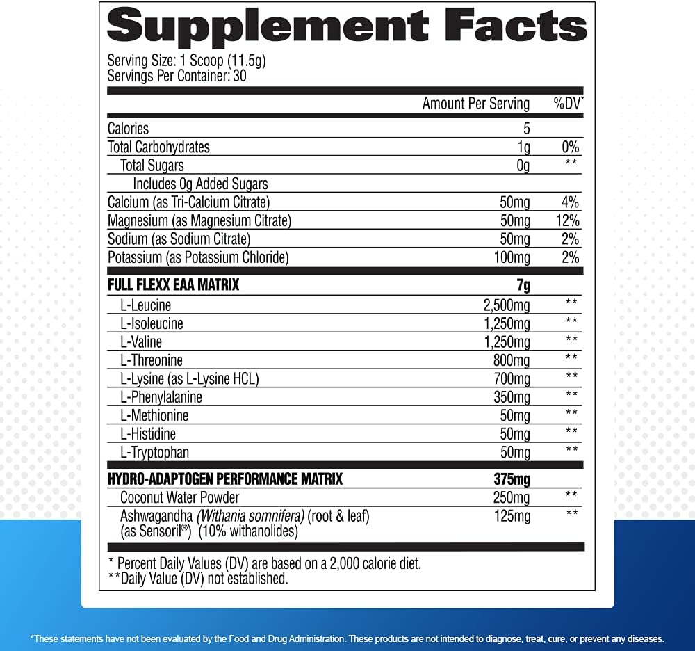 GAT Sport Flexx EAAs + Hydration, Essential Amino Acids with BCAAs, Blue Razz, 30 Servings