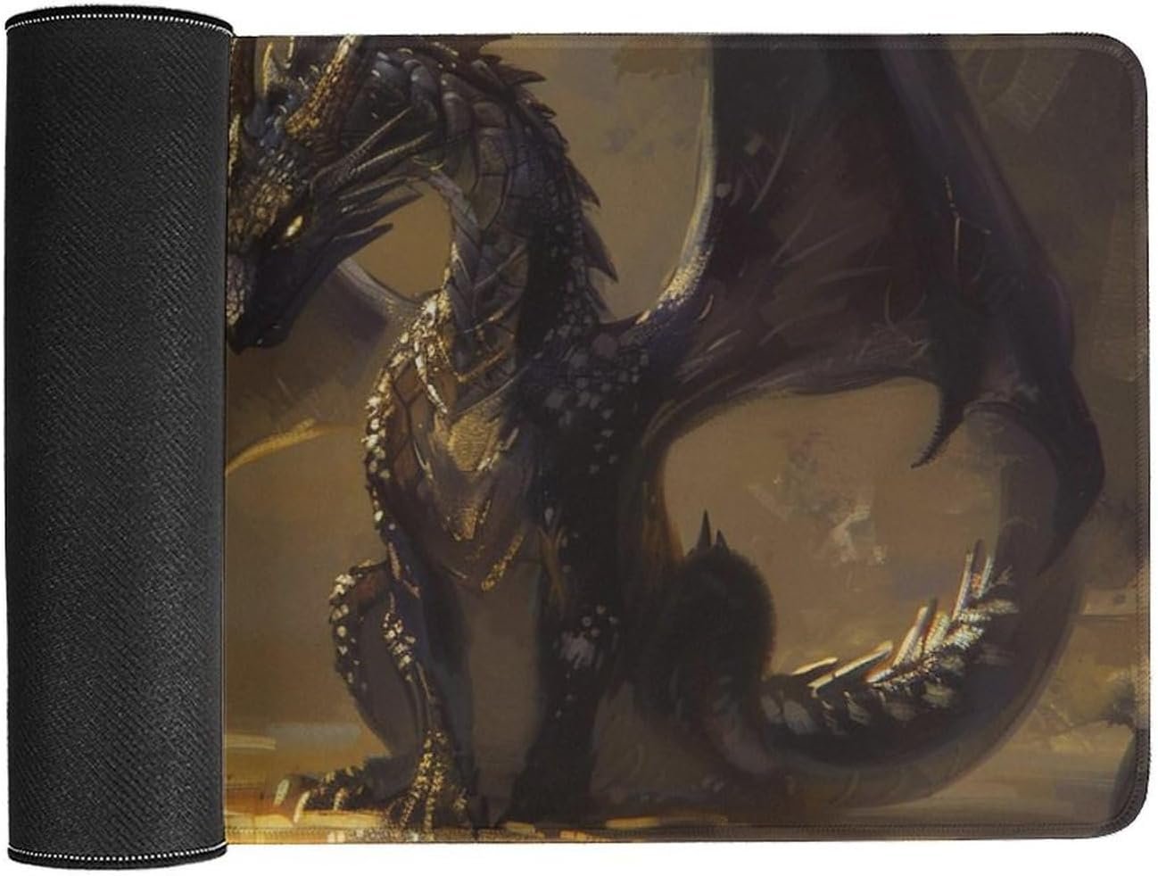 QEOPGNE Large Mouse Pad Gaming Fantasy Black Dragon Small Cute Golden Dragon Desk Mat for Keyboard and Mouse Mat Non-Slip Rubber Desk Pad 30x60cm