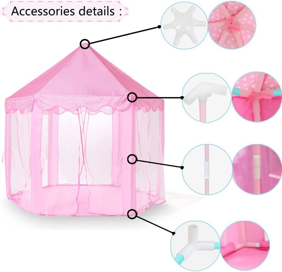 MonoBeach Princess Castle Play Tent Kids Play House with Star Lights Girls Pink Play Tents Toy for Indoor & Outdoor Games