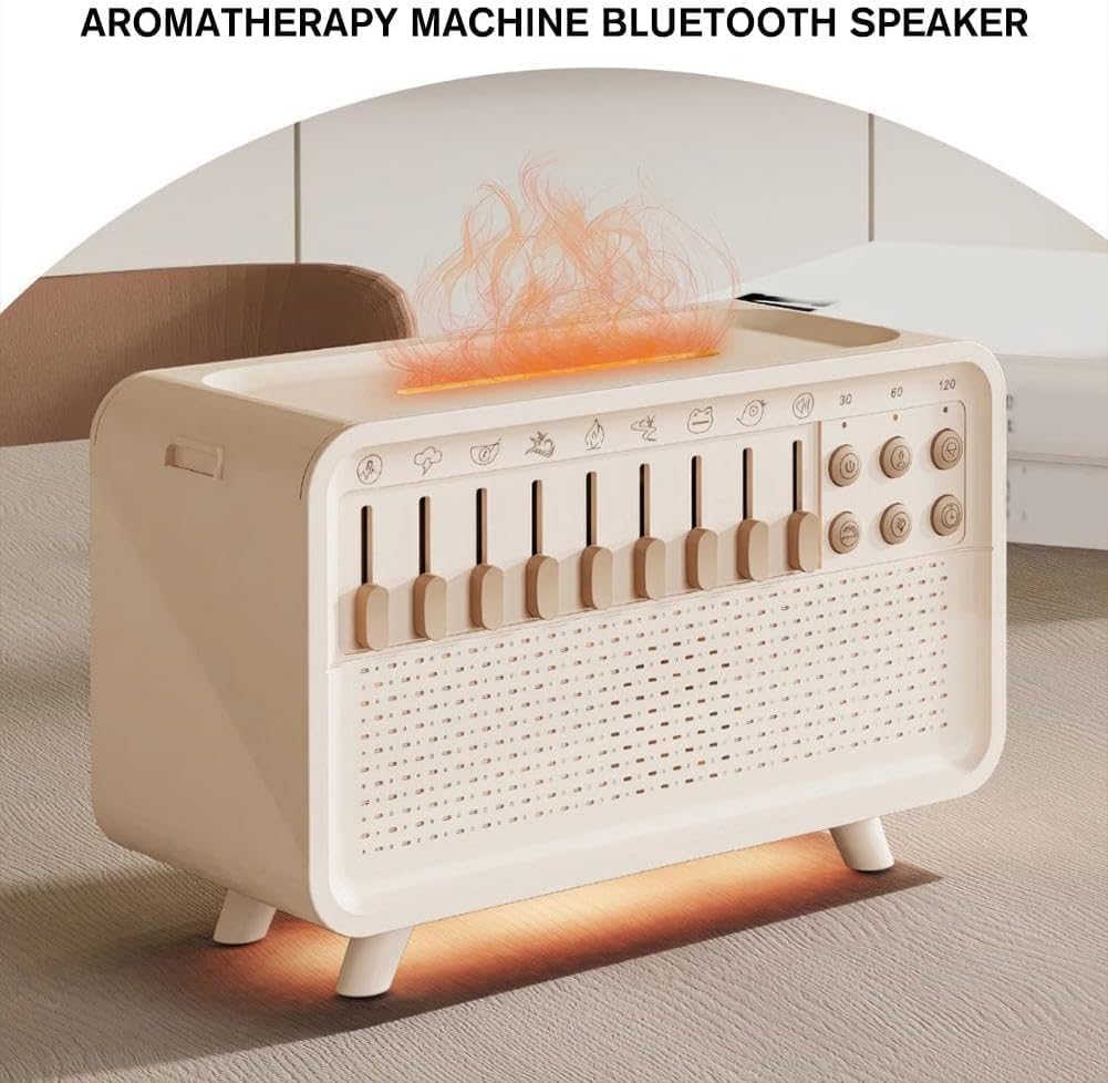 3-in-1 White Noise Humidifier Aromatherapy Diffuser with Night Light 360° Sleep Therapy Machine for Baby, Nursery, and Adults Bluetooth Speaker, 8 Ambient Sounds