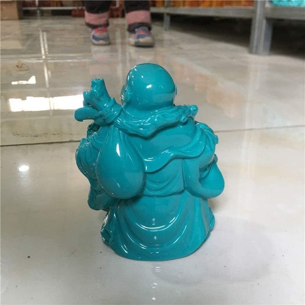 Feng Shui Cinese Statue di Buddha Che ridono, Sculture in Pietra Turchese Decor Figurine di prosperità Home Office Ricchezza Buona Fortuna 1016 Oggettistica per la casa Fiore all'occhiello
