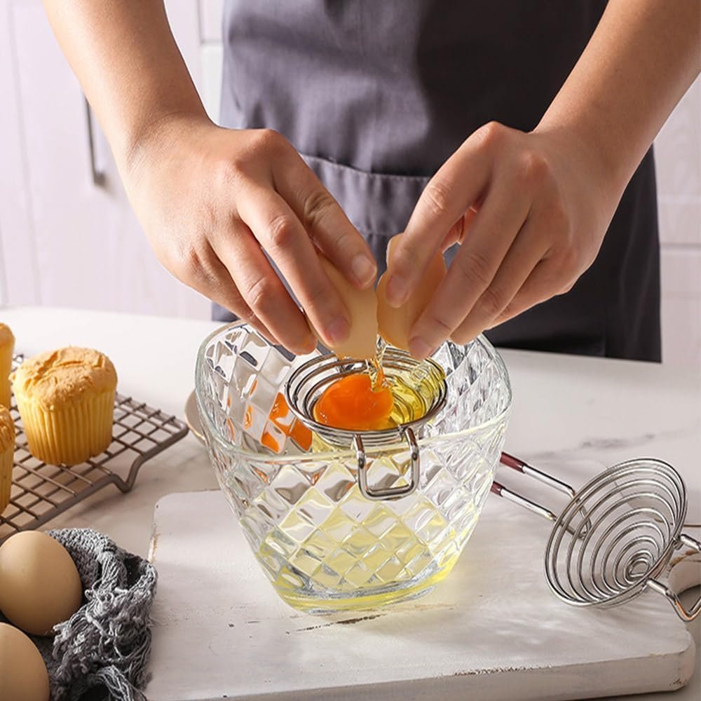 Stainless Steel Egg Yolk Separator with Long Handle - Easy-Grip Kitchen Tool for Baking, Cooking, & Cake Making - Durable Egg White Separator Gadget for Effortless Meal Prep