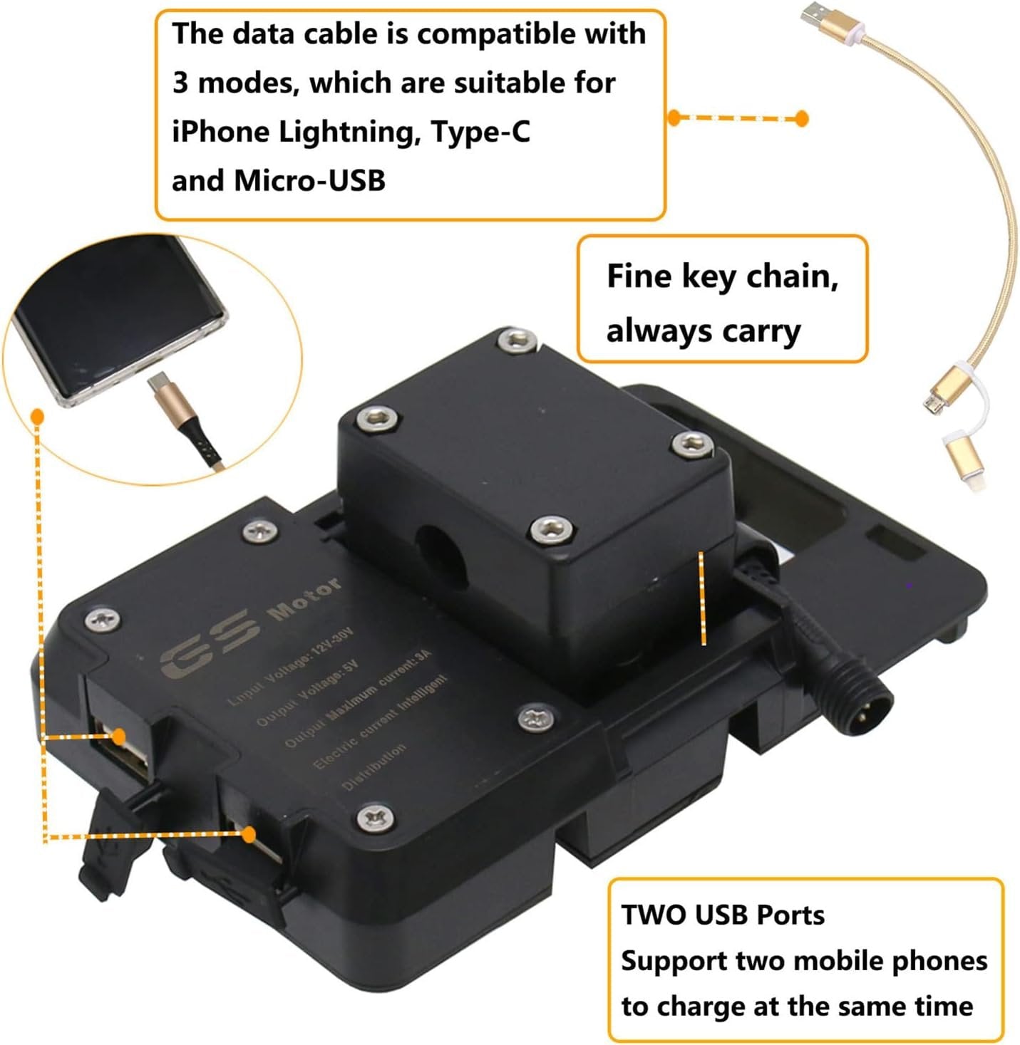 Shkalacar Phone Holder, Motorcycle Mount Navigation Bracket with USB for R1200GS LC&Adventure S1000XR R1200RS