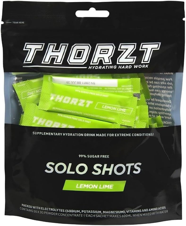 Thorzt Sugar Free Hydration Drink Solo Shots- Pack of 50 Sachets - Electrolyte (LEMON LIME)