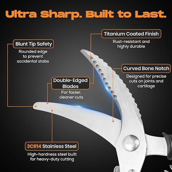 Poultry Shears, Kitchen Scissors for Food With Safety Lock, Kitchen Shears for Food, Meat Scissors, Bone Cutter, Chicken Cutter