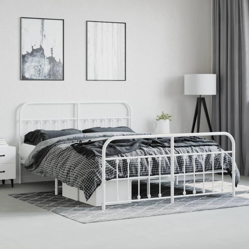 Lechnical Bed Frame with Headboard and Footboard Metal White 180 x 200 cm, Furniture, Beds and Accessories, Beds and Frames for Beds