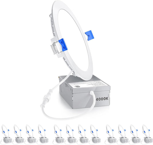 Ensenior 6Inch LED Recessed Slim Pot Light with Junction Box, 3000K/4000K/5000K Changeable, 12W 110W Eqv, Dimmable IC-Rated Ceiling Lighting, 1050LM High Brightness (4 Pack)