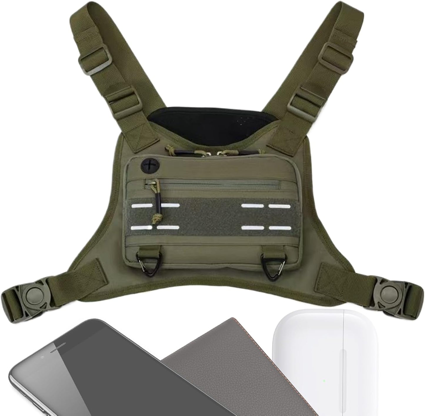 Chest Bag, Front Vest Training Pack, Adjustable Outdoor Running Pouch, Lightweight Gear Holder, Mobile Devices and Accessories for Jogging, Workout, Backpacking, Training, Travel