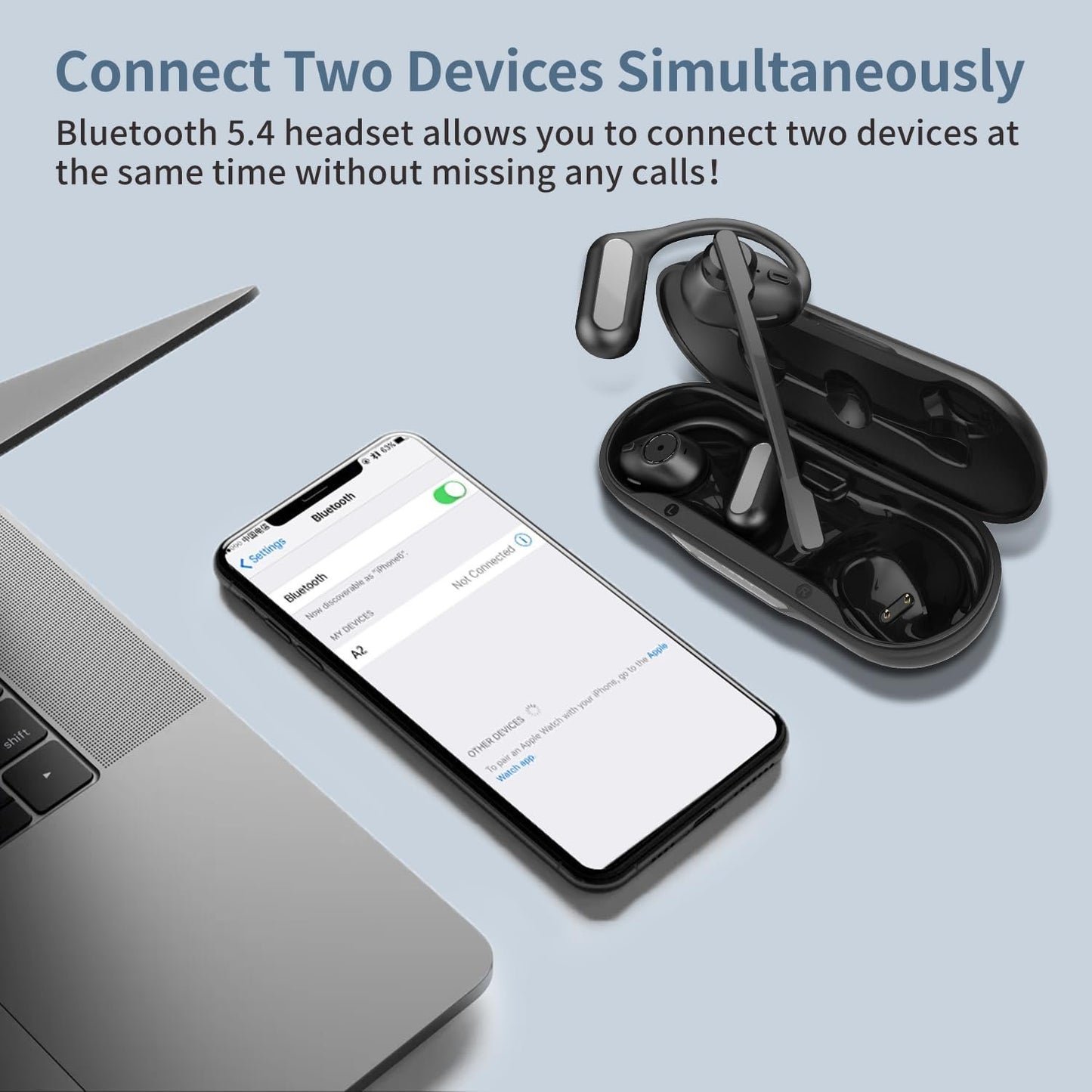 BANIGIPA Open Ear Headphones w/Detachable Boom Mic, True Wireless Earbuds w/DSP Noise Canceling Microphone for Calling, Bluetooth 5.4 Headset w/Charging Case for Office Home Working Traveling-60H