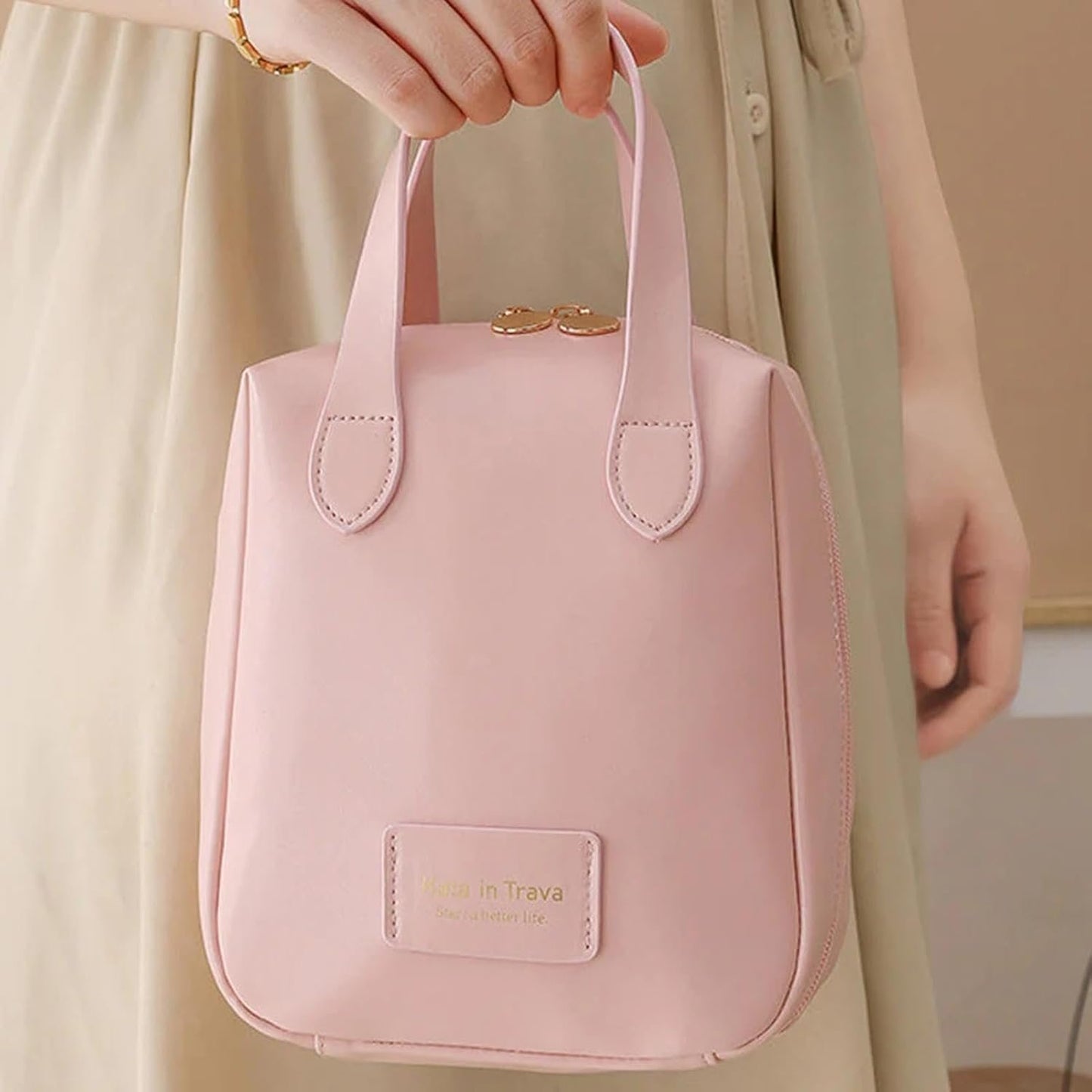 Toiletry Bag | Toiletry Bag for Women | Large PU Leather Organizer - Toiletry Bag with 2 Compartments and 6 Pockets - Water-Resistant Portable Hygiene Bag for Makeup - Travel Companion, Pink, Refer to