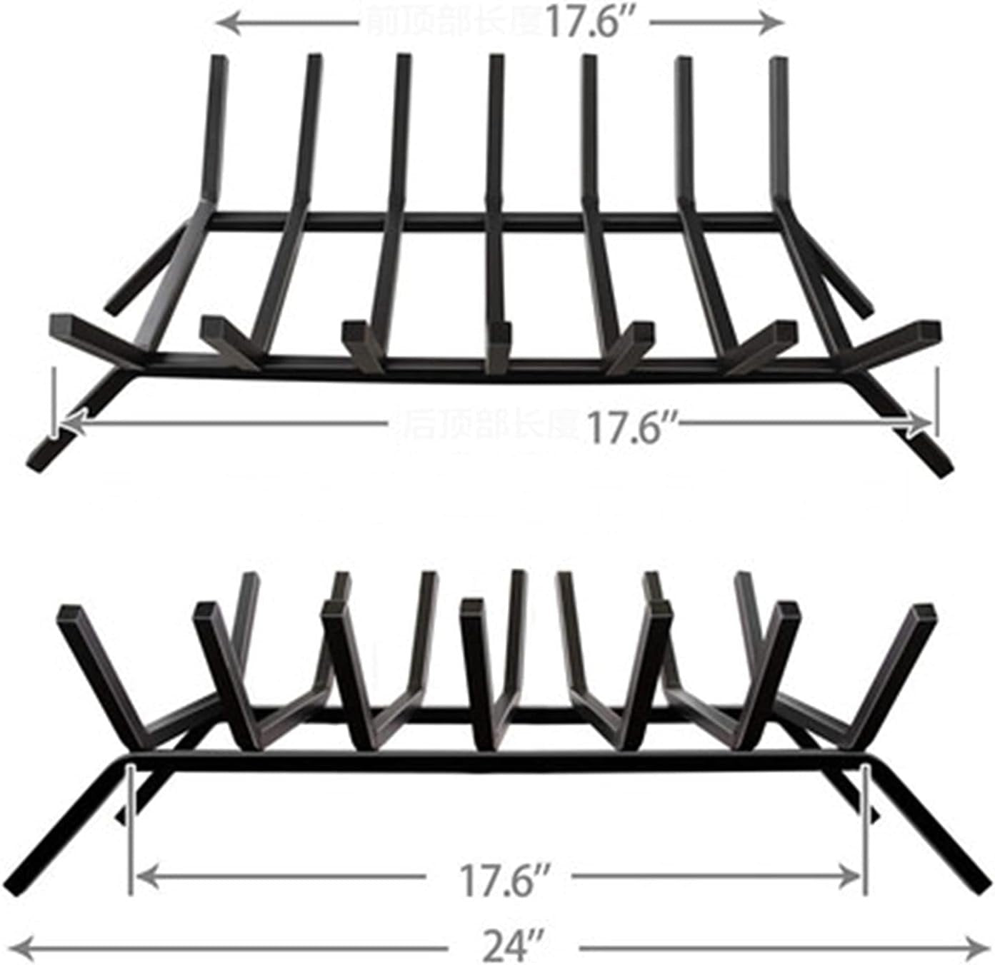 Firewood Stand Fireplace Log Grate Fire Grates for Indoor Chimney Hearth Outdoor Fire Place Tool Pit Wrought Iron Wood Stove Firewood Burning Rack Holder Strong and Sturdy (Black 24in)