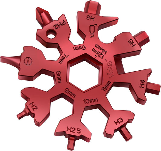 18 in 1 Snowflake Multi Tool, Phillips Flat Screwdriver Kit/Wrench/Bottle Opener, EDC Camping Gear, Gifts for Men (Red)