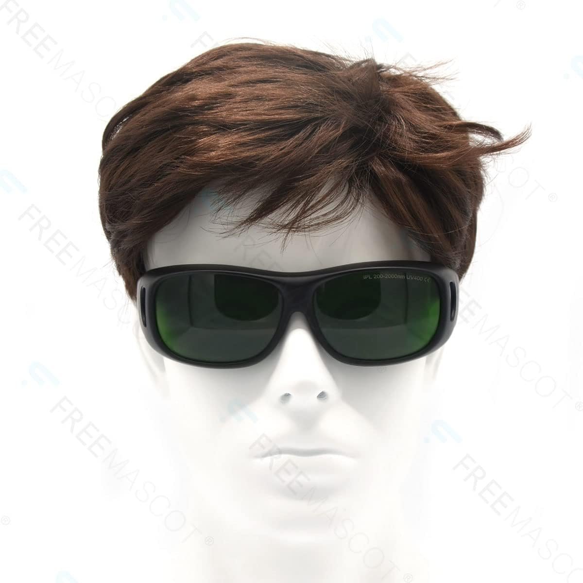 FreeMascot IPL Glasses 200nm-2000nm Laser Eye Protection Glasses for Tanning, Laser Hair Removal (Green)