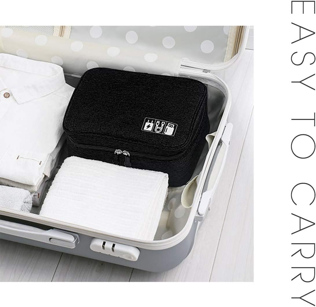 OrgaWise Electronic Accessories Bag Travel Cable Organizer Three-Layer for iPad Mini, Kindle, Hard Drives, Cables, Chargers (Two-Layer-Black)