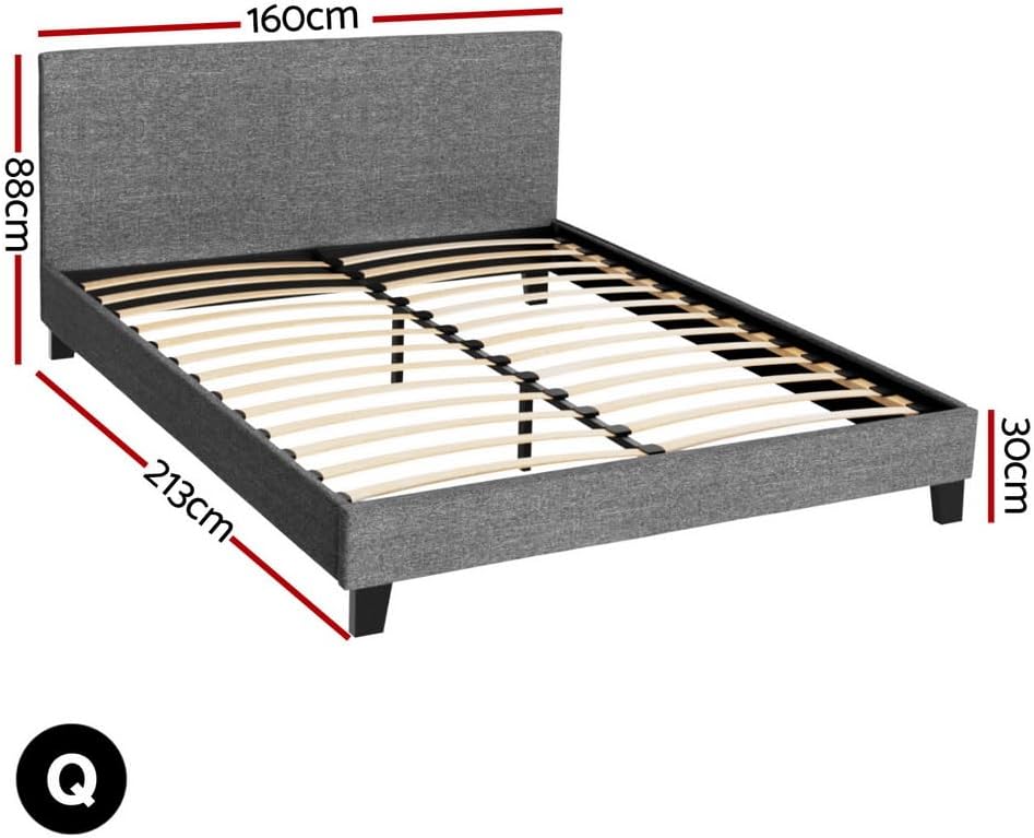 Artiss Queen Bed Frame Platform Wooden Headboard Beds Base Frames Bedroom Room Decor Home Furniture, Upholstered with Grey Faux Linen Fabric + Foam + Wood, Modern Design