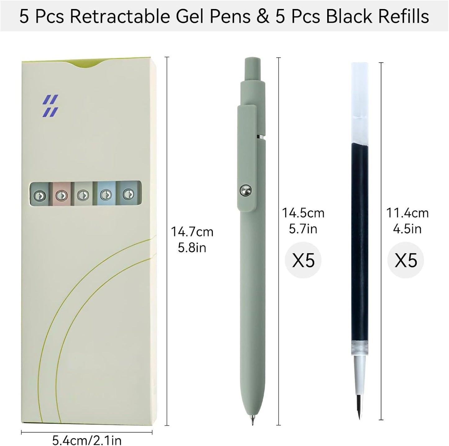 ZCOINS 5 Pcs 0.5mm Retractable Black Ink Gel Pens with Refills, Fine Point, Quick Dry, Smooth Writing, Japanese Rollerball Gel Pens for Journaling Nurse Office School Stationery Supplies Gifts