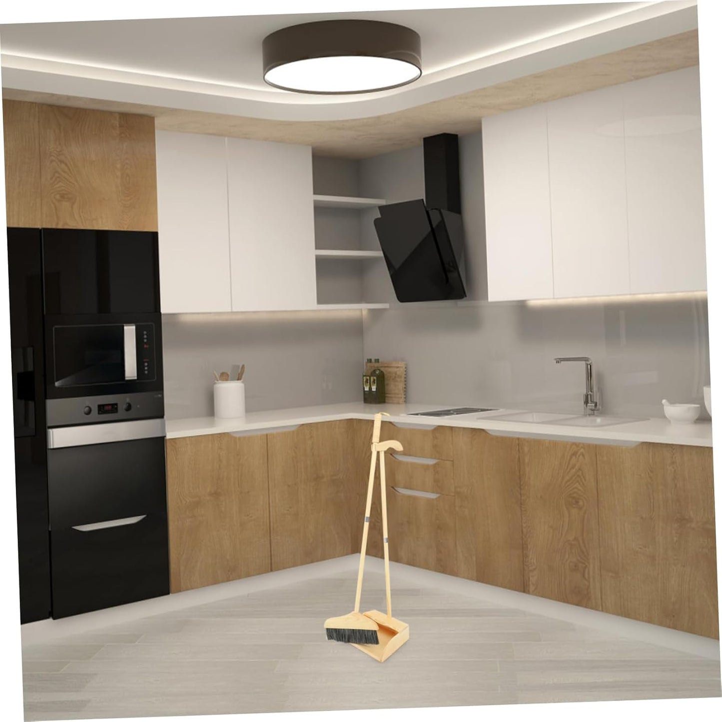 ROMISBABA Set di Scope E Palette per La Pulizia della Casa Essential Home Cleaning con Manico Lungo per Pavimenti Kit Scopa E Paletta per Interni