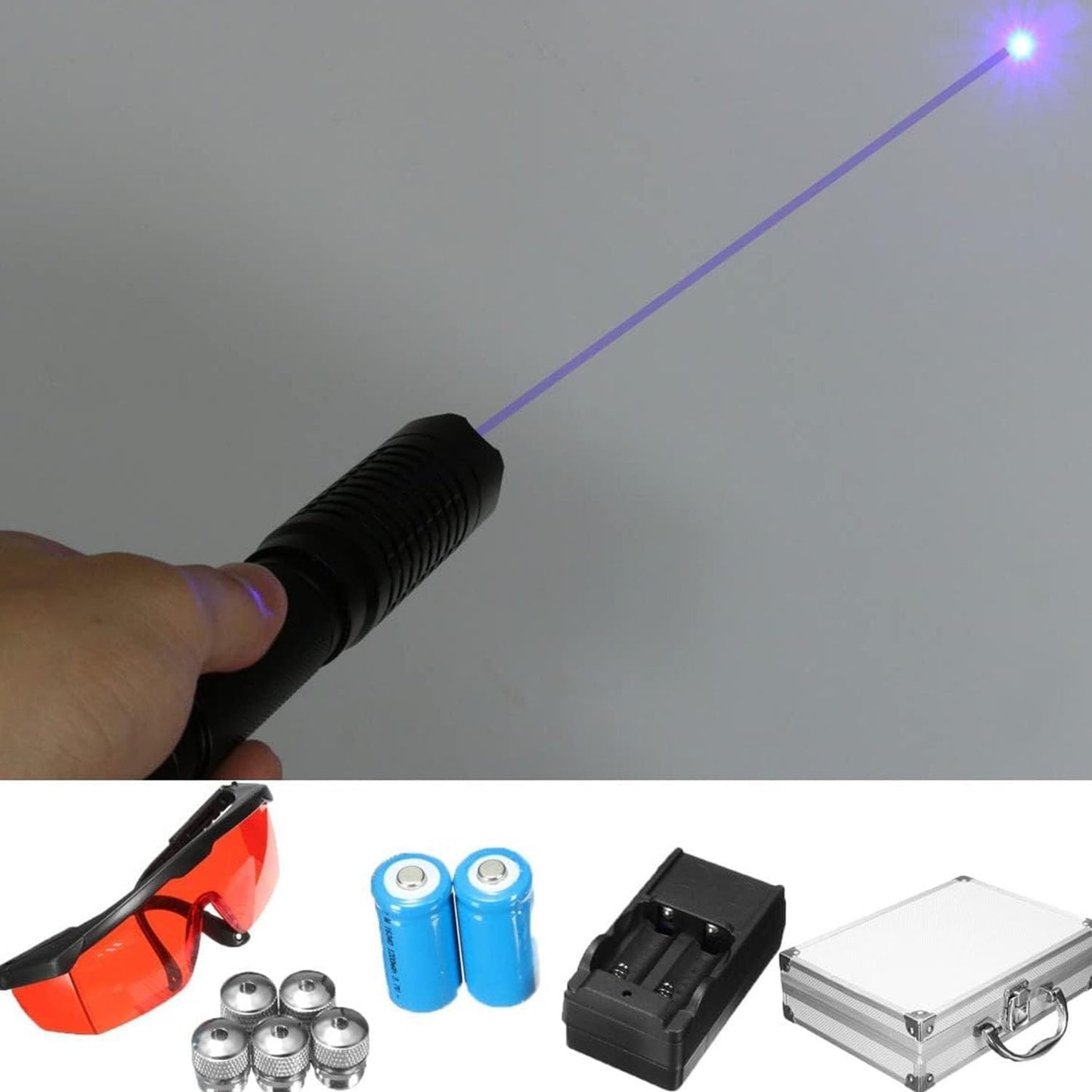 ZJPJMXNN High Power Blue Tactical Flashlight, LED Light, Battery Powered, Adjustable, Laser Light