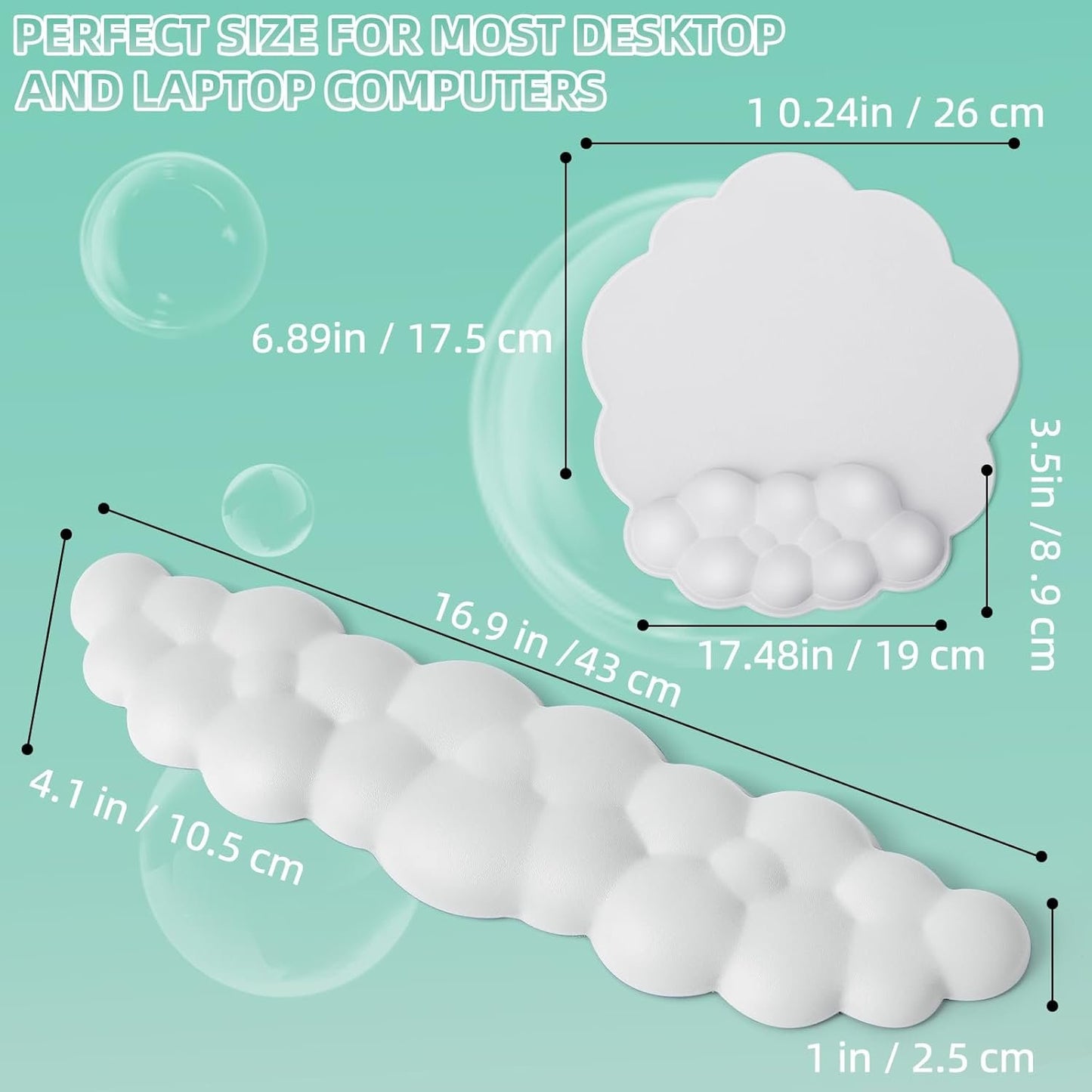 Mystarry Cloud Keyboard Wrist Rest and Mouse Wrist Rest, Memory Foam Wrist Rest for Computer Keyboard, Ergonomic Cloud Palm Rest with Mousepad & Cupholder (White with Mouse-pad)