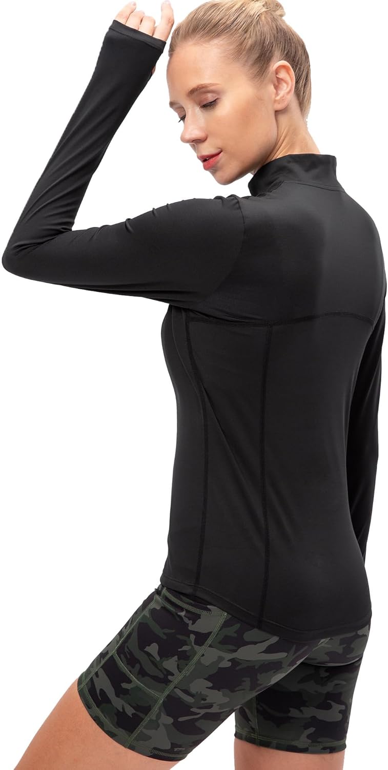 KAHEYQI Womens Long Sleeve Running Workout Top 1/4 Zip Pullover Sports Shirts Quick Dry Gym Athletic Shirt with Thumb Hole
