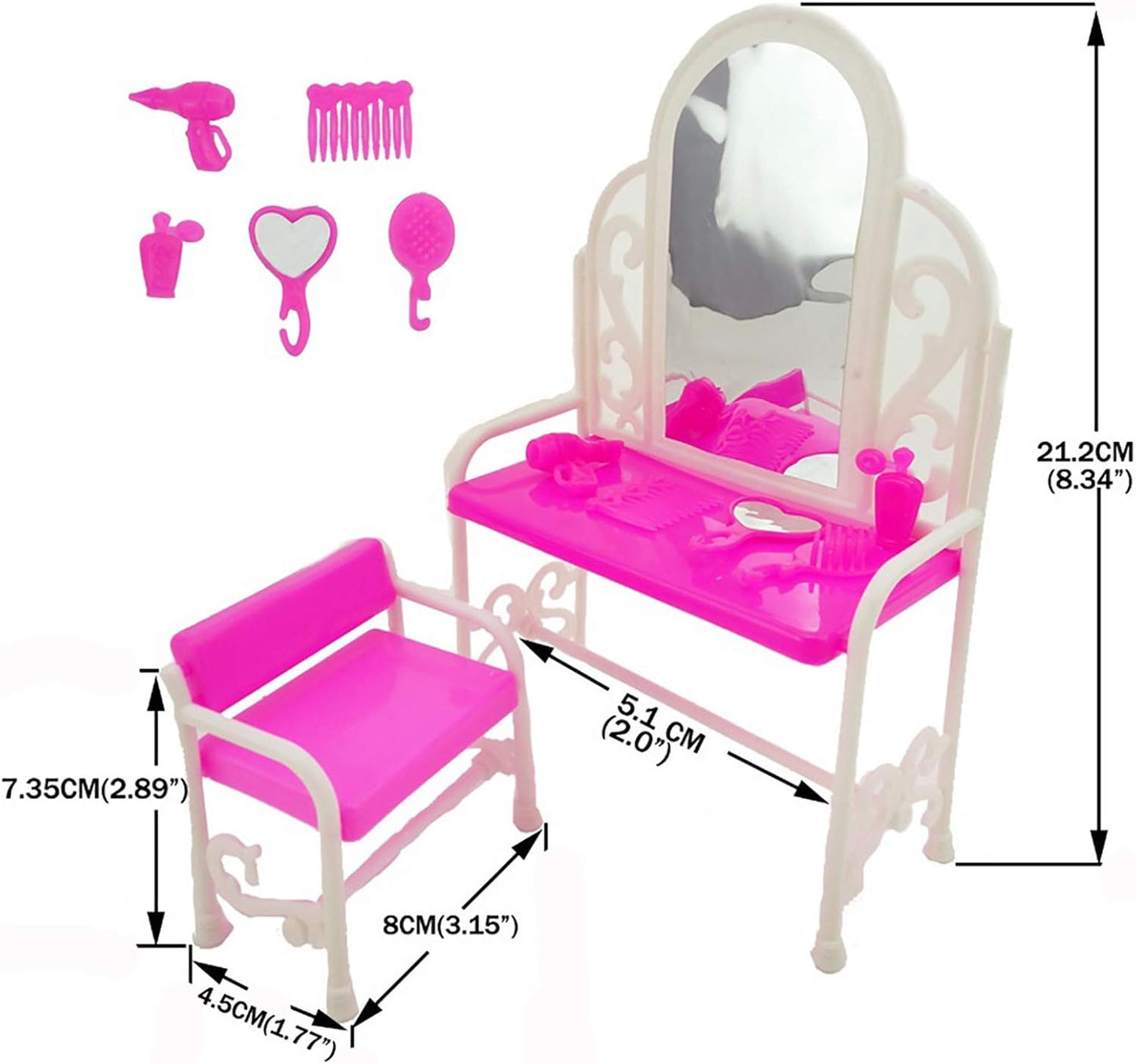 Yudanny 8 Pieces/Set Furniture Accessories Princess Set Dresser Gift + Sofa Set + Bed Set + Hangers for Bedroom Barbie Doll