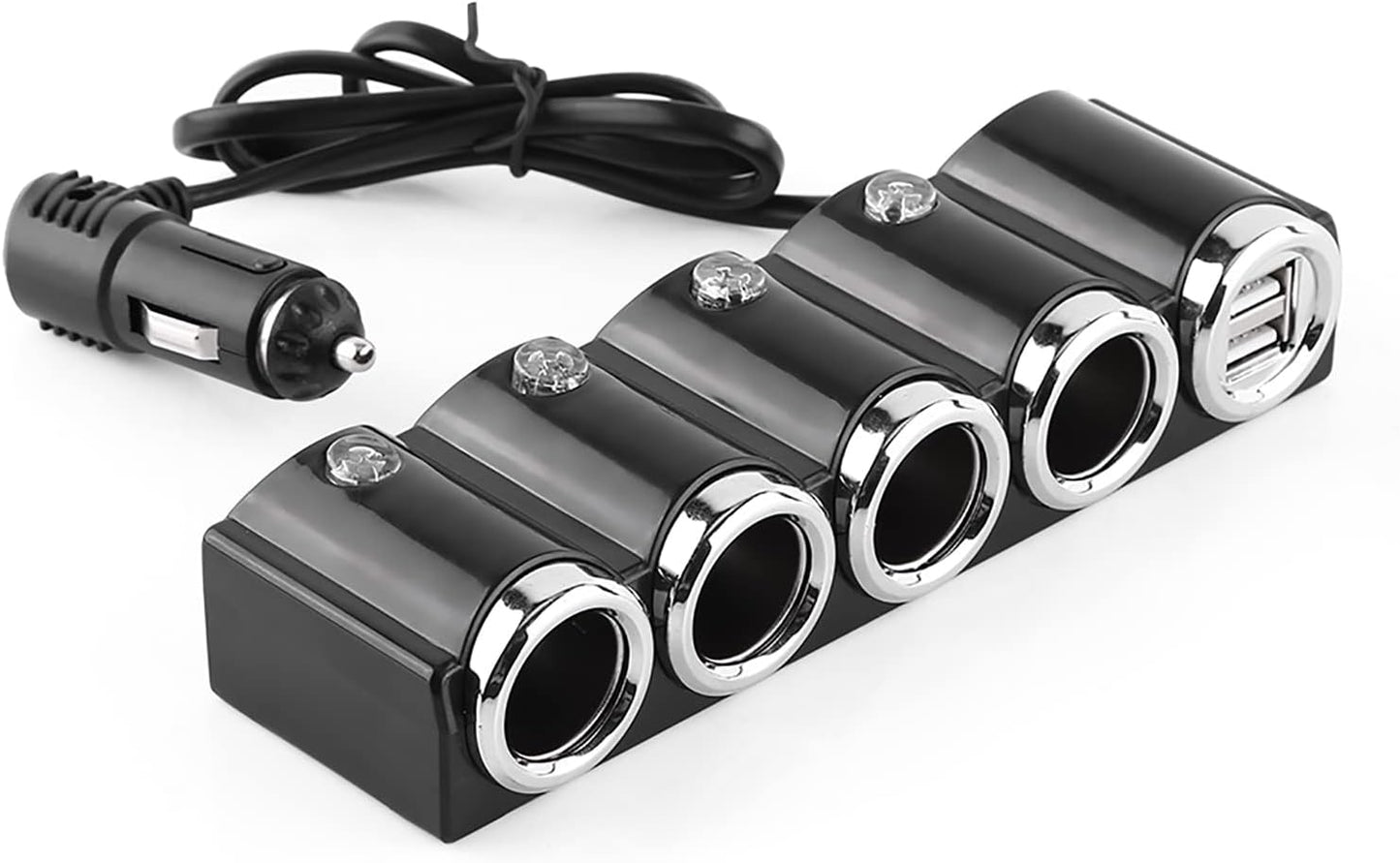 Cigarette Lighter, DC 12V/24V USB 4 Way Cigarette Lighter Socket Splitter with Two USB Ports, Charger Adapter for Electronic Equipment