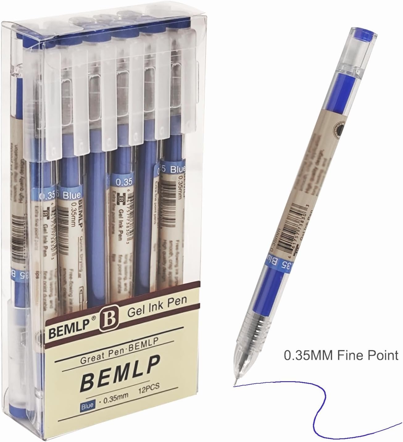 Gel Ink Pen Extra fine point 0.35mm Blue Liquid Rollerball Pens Quick Drying Gel Pens School Office student Exam Writing Stationery Supply 12 Pcs/Set (Blue)