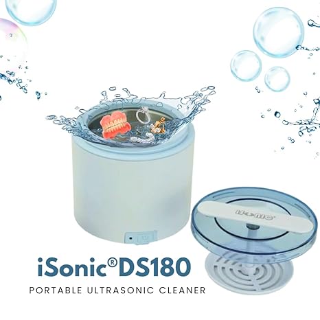 iSonic DS180 Portable Denture/Aligner/Retainer Cleaner for all dental and sleep apnea appliances, DC12V, AC100-240V worldwide