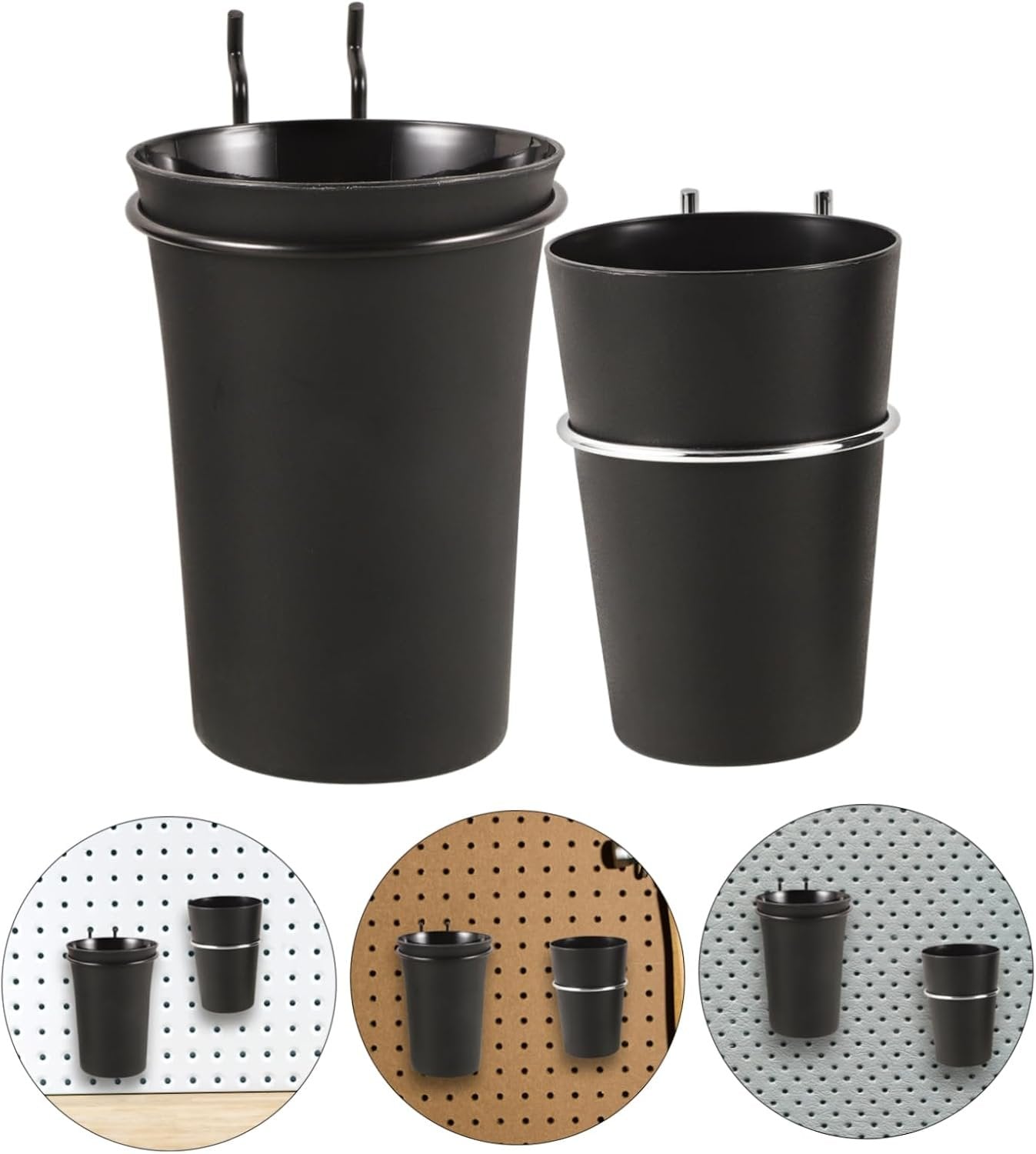 DOITOOL 2pcs Pegboard Organizer Cups with Hooks Storage for Screws Nuts Hardware Wall Mount Tool Organization with Holder for Efficient Workspace