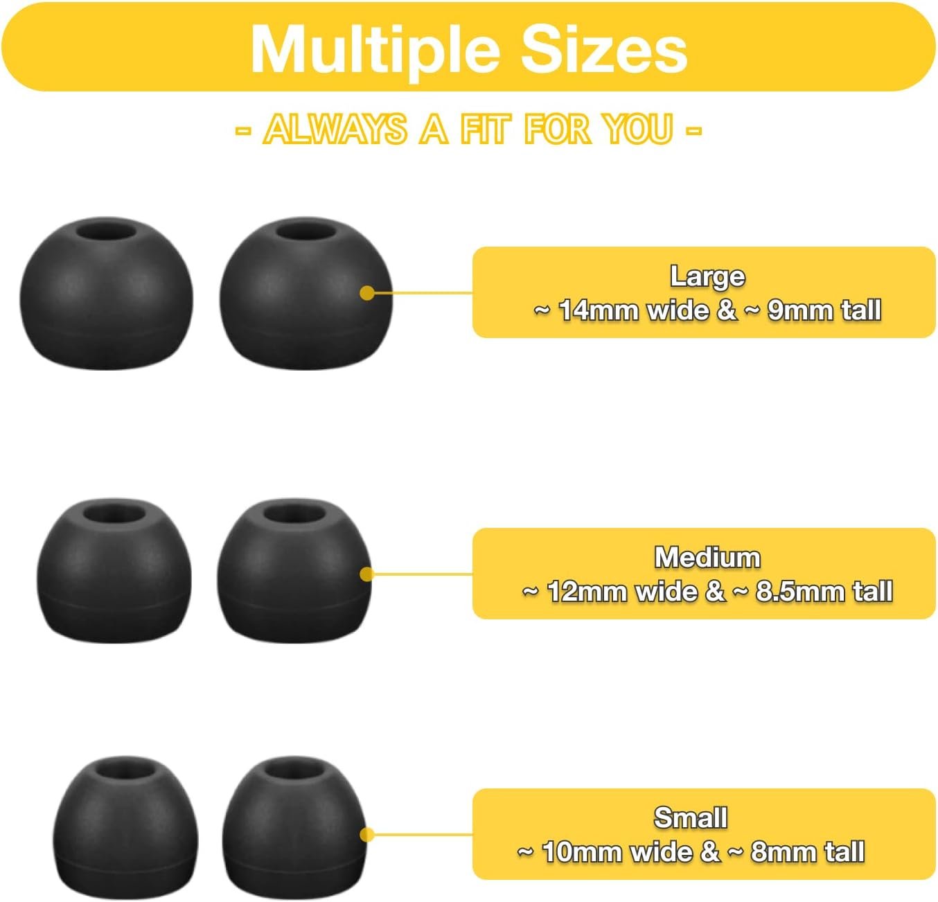 Earbud Ear Tips Replacement 3 Sets (9 Pairs), Multi Sizes Small Medium Large S/M/L Earphone Covers, Soft Silicone Earpads for in-Ear Headphones Earbuds Earphones (Black)