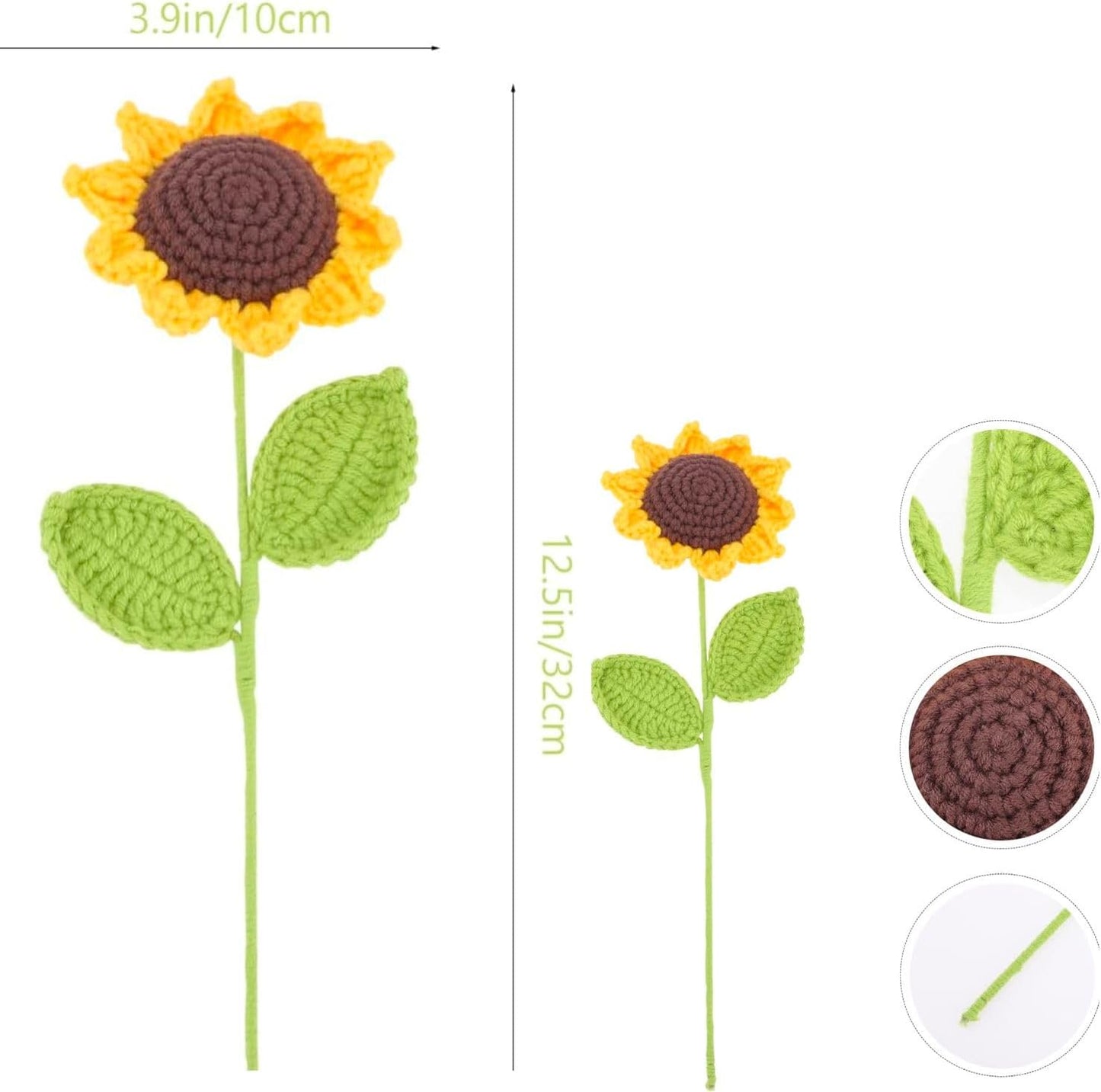 Ozfuns 3 Pcs Knitting Crochet Flowers Bouquet Handmade Sunflower Decor by Cotton Artificial Flowers Bouquet Handmade Home Decor Girl Gift