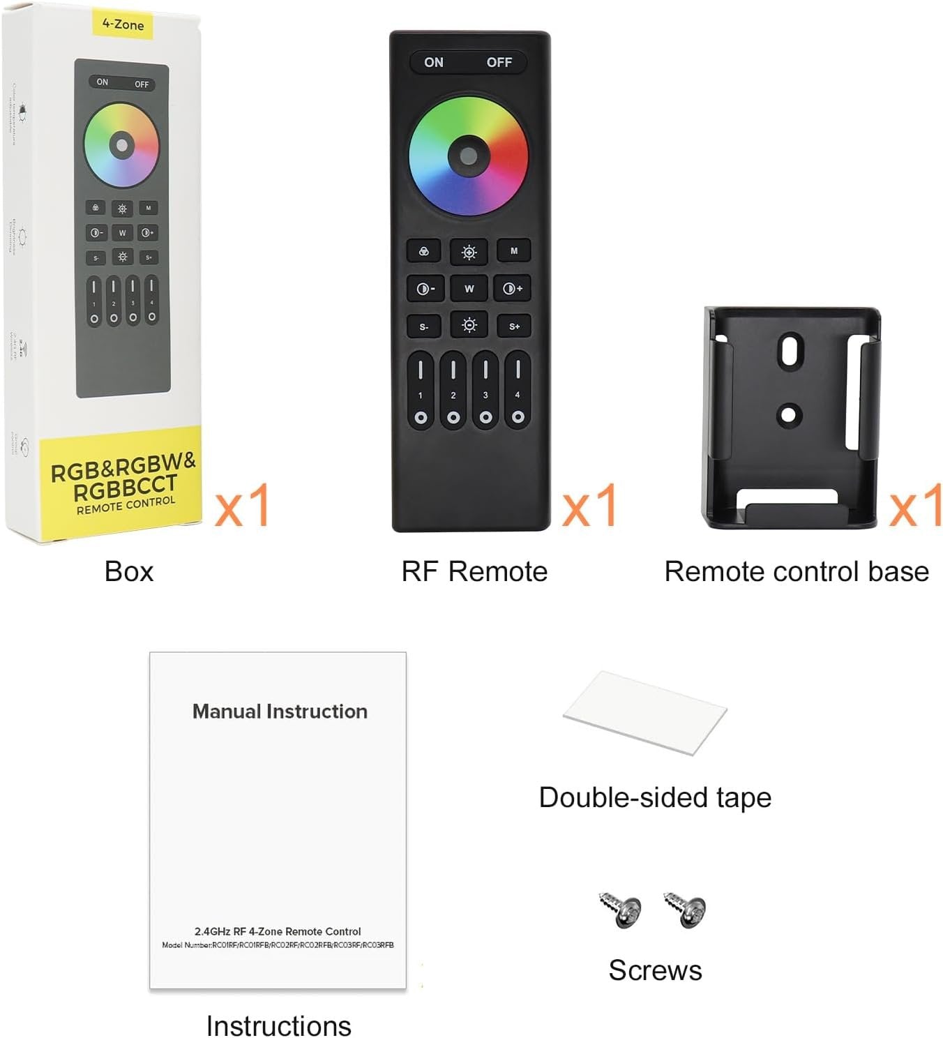 MALIIGAZA 2.4G Wireless RF Remote for WB5 Controller, Suitable for RGB RGBW RGBCCT LED Strip Lights, 4 Zone Group Control, Brightness Dimming, Color Changing, RC03RFB Touch Control