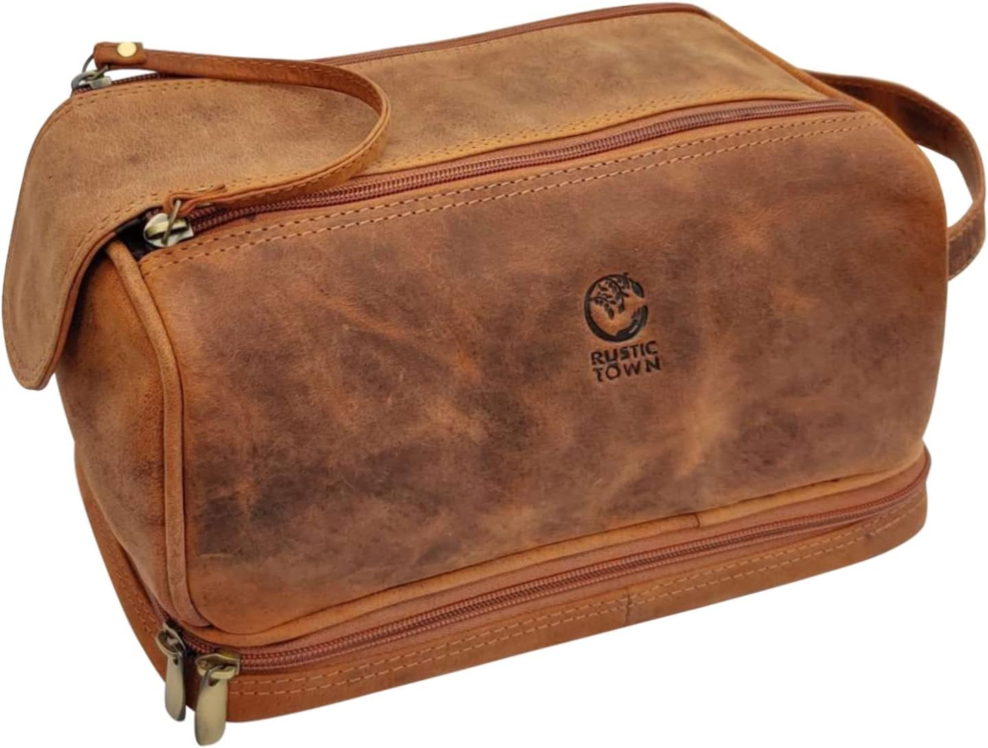 Leather Toiletry Bag for Men - Travel Shaving Dopp Kit - Bathroom Hygiene Toiletries Organizer - Cosmetic Makeup Bag for Women