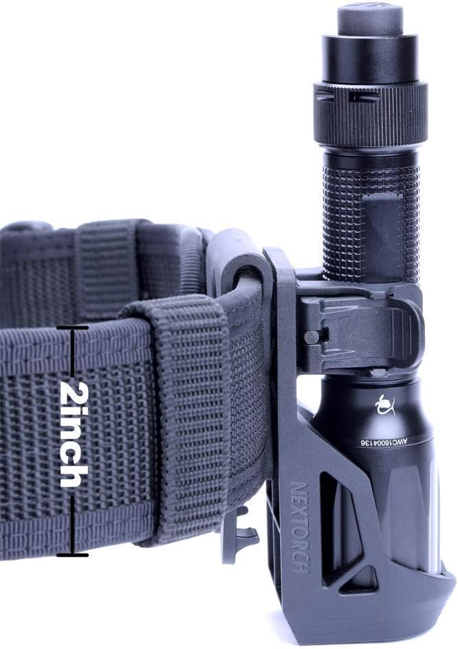 Nextorch V5 Tactical Torch Pouch Holder, 360 Degree Rotation Adjustable Flashlight Holster for Belt with Lever Side Lock System for 1"-1.25" Diameter Flashlight, Black