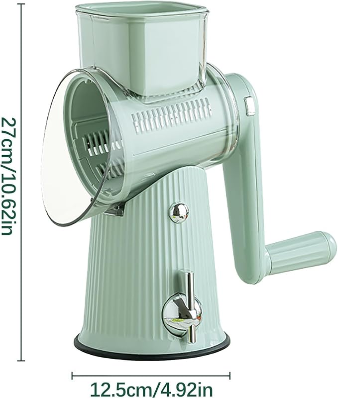 5 In 1 Rotary Cheese Grater Vegetable Slicer for Kitchen, Potato Ricer Microplane, Carrot Shredder Tool-Food Shredders with 5 Sets Interchangeable Blades And Strong Suction Base (Green)