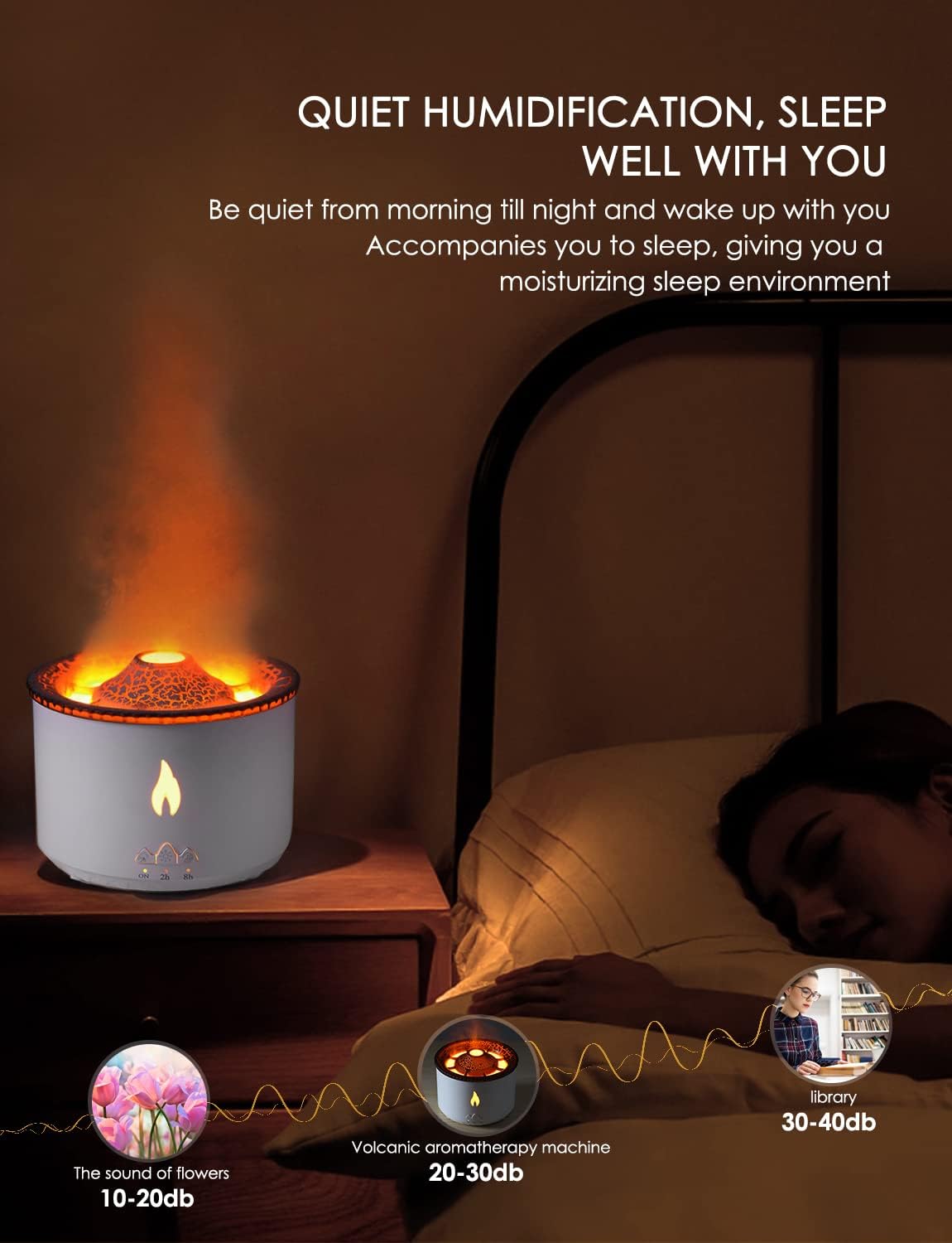 Volcano Diffuser Aromatherapy Oil Humidifier 2 Mist Mode Flame Humidifier,360ML Timer and Waterless Auto-Off Double Color with Remote Control for Home Office
