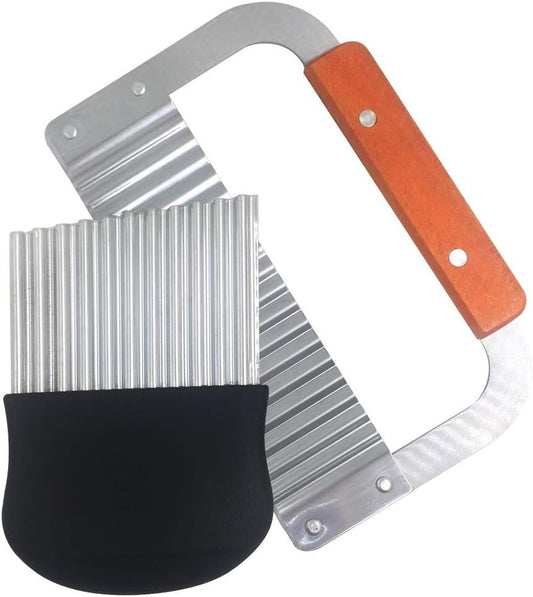 2 pcs Crinkle Choppers, FineGood 7.2" 5.5" French Fries Chips Chopping Knives, Stainless Steel Blade Slicers, Fruit Vegetable Salad Cutter Cutting Tool