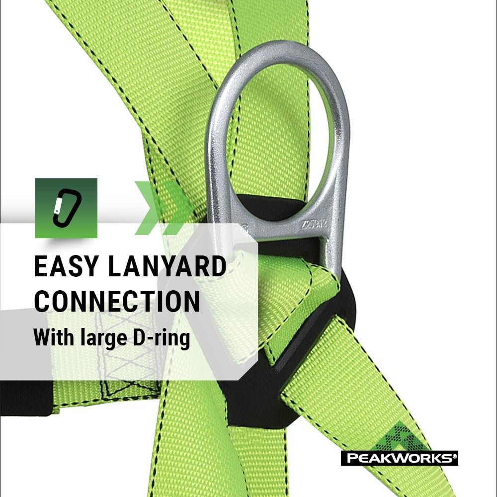 PeakWorks 1 D-Ring Compliance Series Fall Protection Full Body Safety Harness, Pass-Thru Buckle Leg, CSA & ANSI Certified, Class A - Fall Arrest, V8001000