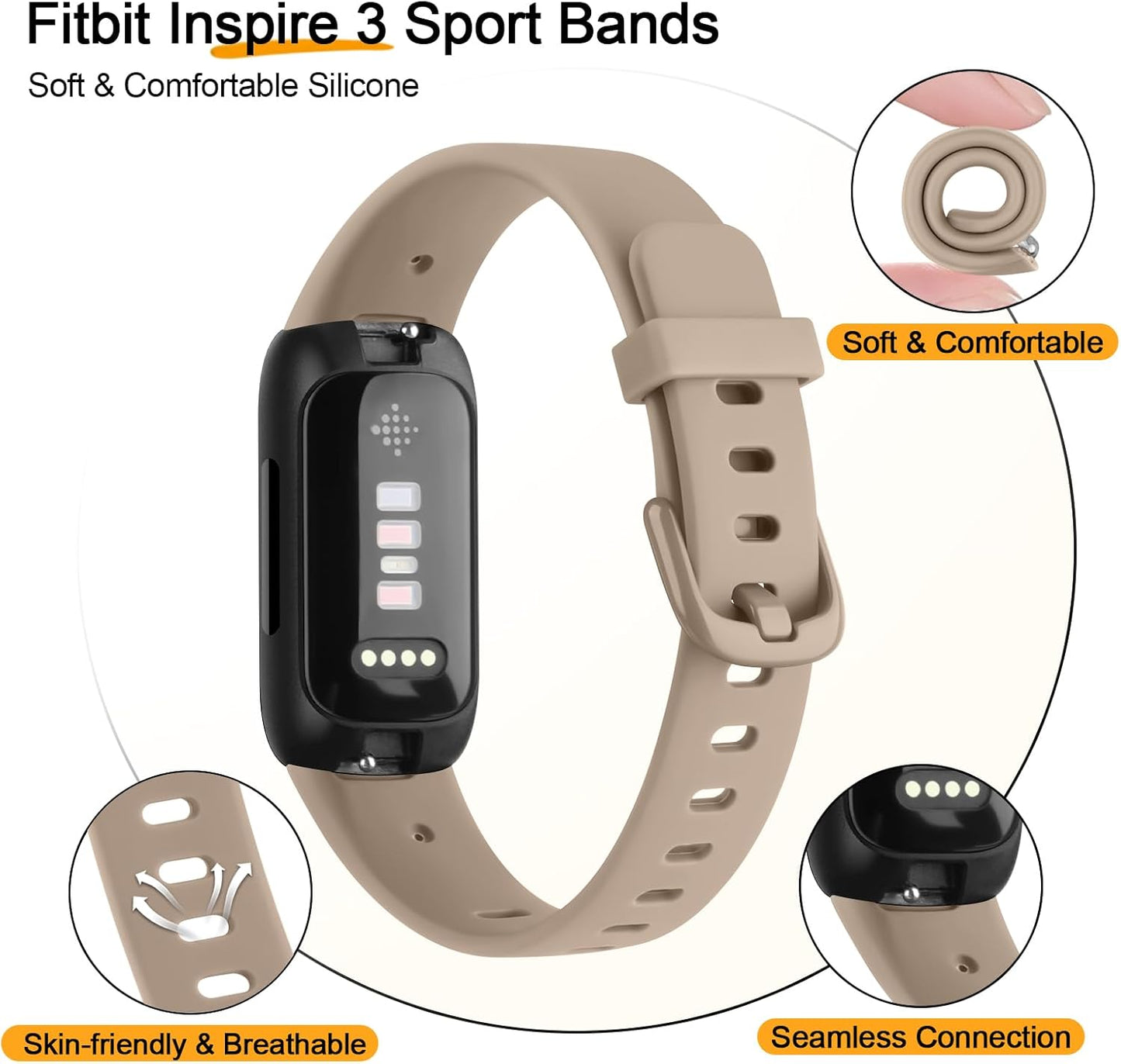 8 Pack Compatible with Fitbit Inspire 3 Bands for Women Men, Sport Silicone Adjustable Replacement Straps for Fitbit Inspire 3 Fitness Tracke