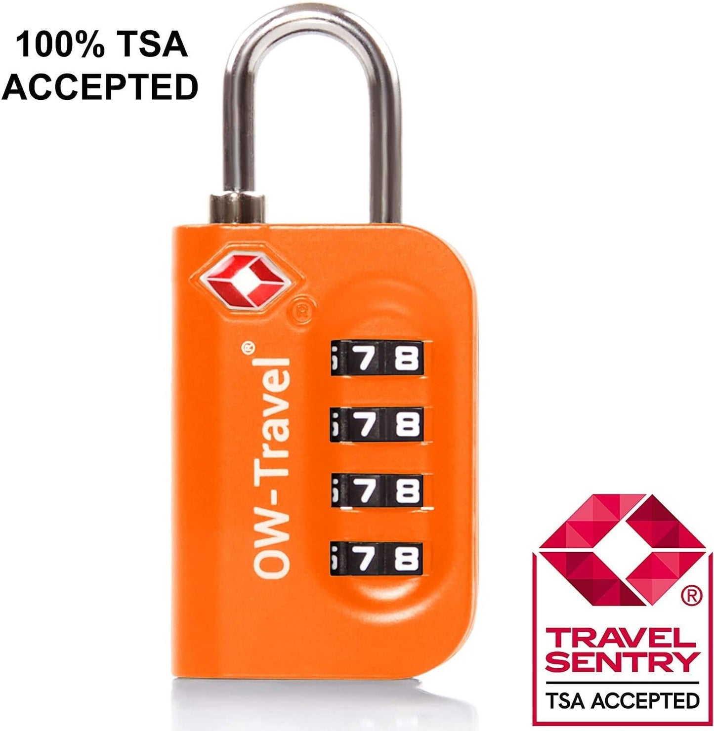 TSA Approved Luggage Locks Suitcase Locks OW-Travel 4 Digit Security Padlock, Combination Padlocks, Code Lock for Zipper, Luggage, Bag, Case, Backpack, Gym Locker, Tool Box, Outdoor, 03b) Orange 4