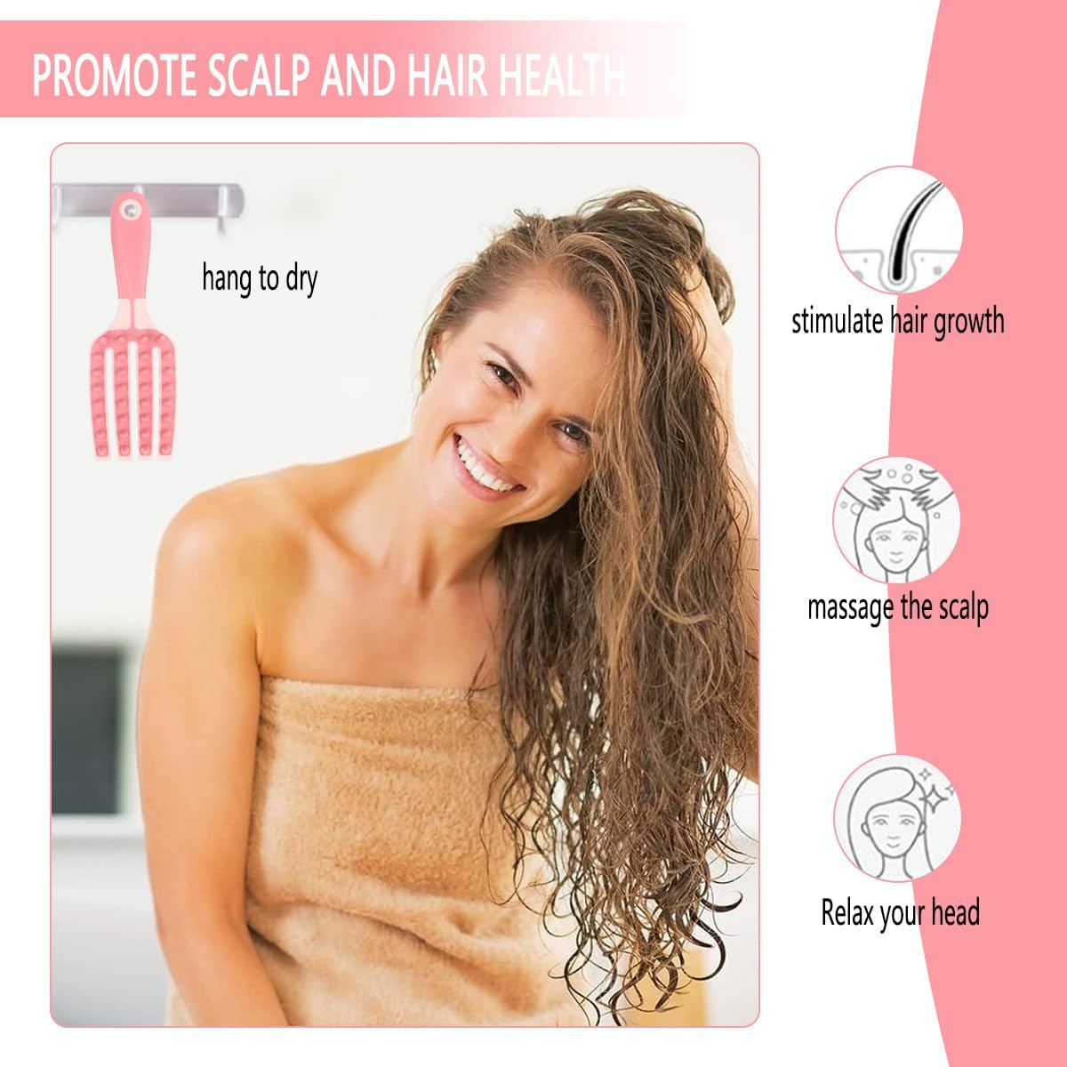 Silicone Scalp Massager Brush - Detangling Comb with Soft Bristles for Hair Growth, Shower & Travel | Gentle Shampoo Brush & Scalp Exfoliator (pink)