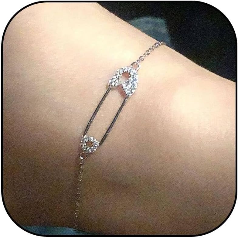 Safety Pin Bracelet Simple Safety Pin Link Bracelet for Women Silver Safety Pin Bracelet Rhinestone Safety Pin Bracelet for Women