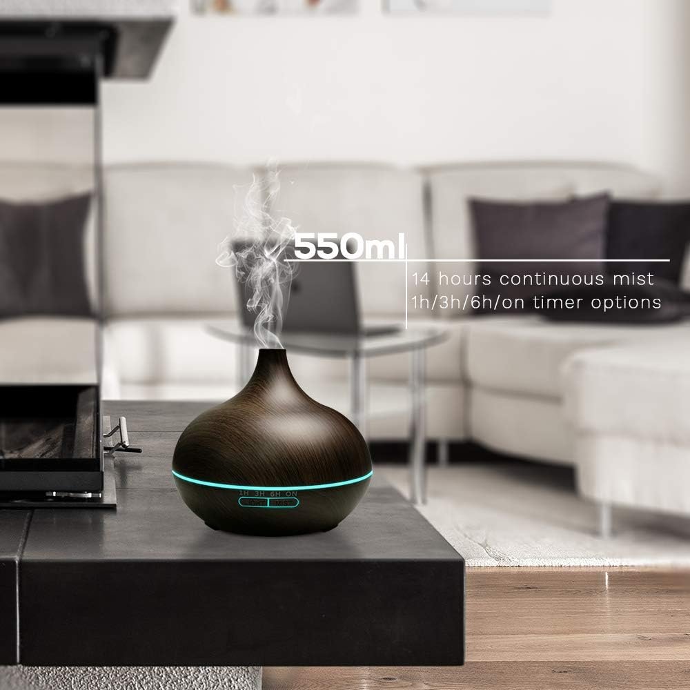 550ml Essential Oil Diffuser with Remote Control, 3 Timer Settings, Black