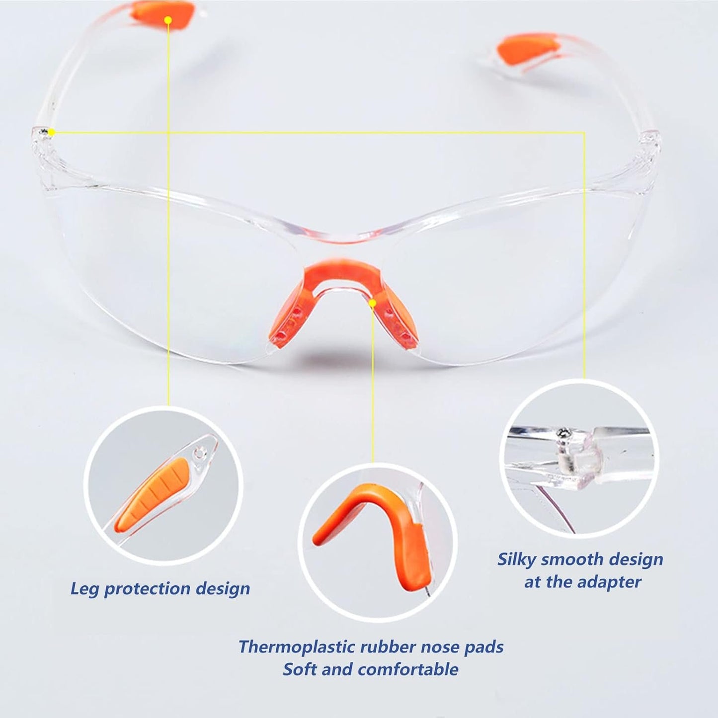 LFRANK 8 Pack of Safety Protection Glasses-Protective Glasses, Safety Goggles Eyewear Eyeglasses for Eye Protection with Clear Plastic Lenses and Featuring Rubber Nose and Ear Grips