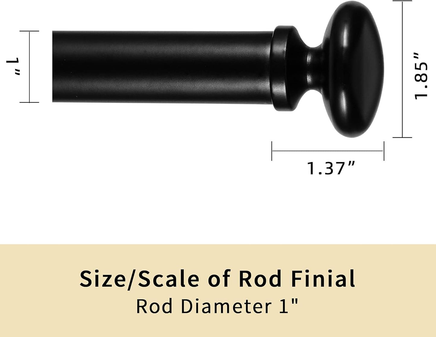 TiMi Window Curtain Rod 1 Inch Decorative Adjustable Single Curtain Rods Classic Oval, 28 to 48 Inch telescoping Drapery Rod, Black