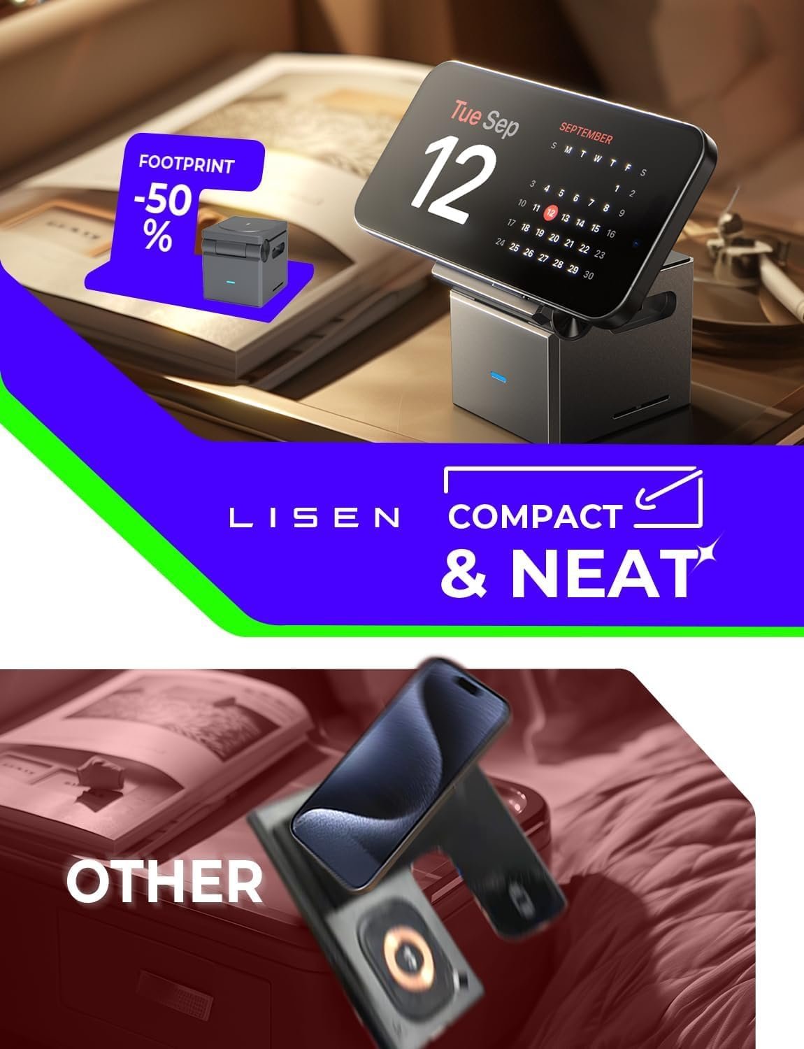 LISEN Magsafe Wireless Charger 3 in 1 Wireless Protable Charger Foldable Travel iPhone Charging Station Apple Watch Charger Stand Wireless Phone Charger for iPhone 16 Airpods iWatch (with 20W Adapter)
