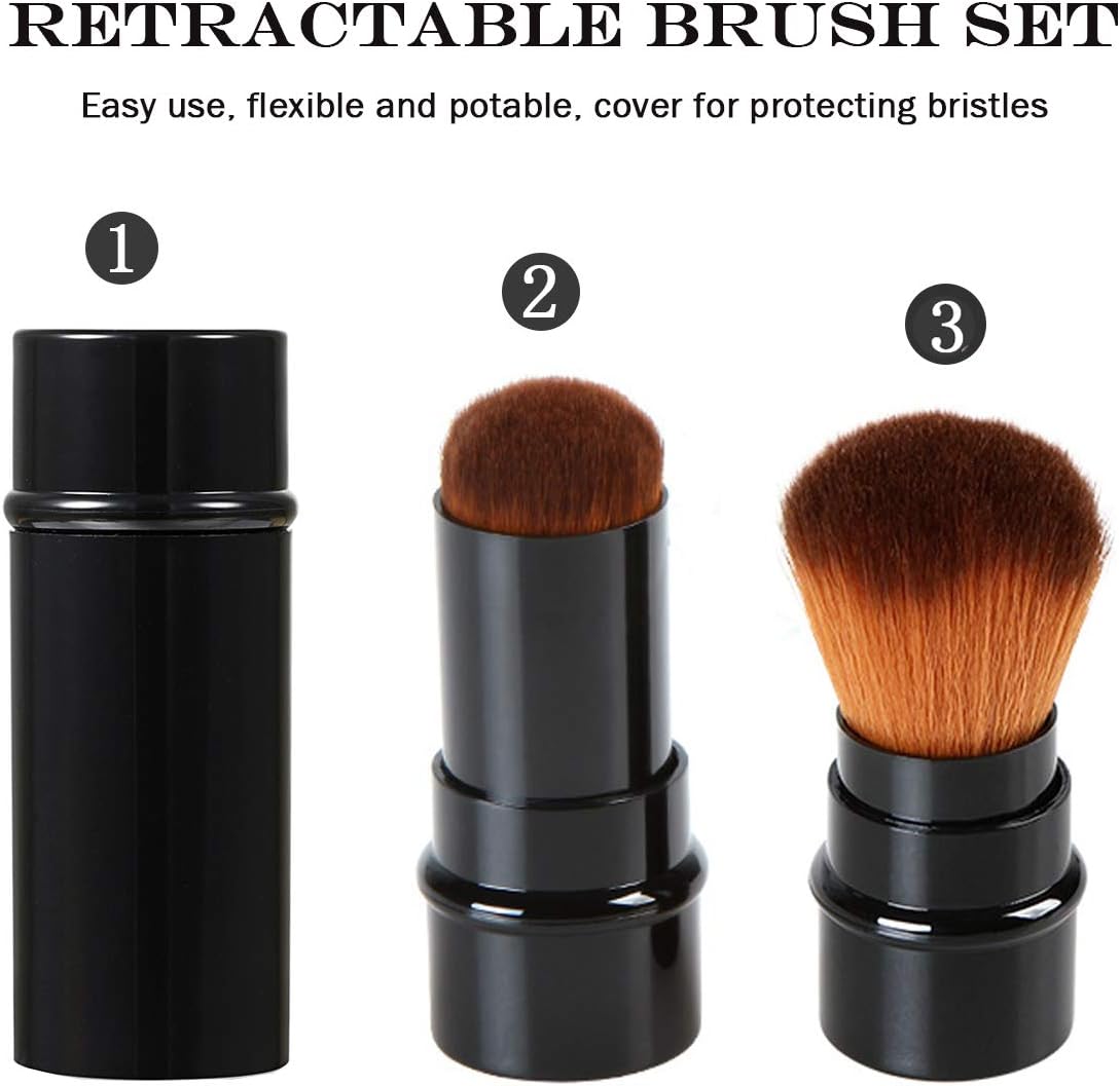 JewelryWe 3 Pieces Retractable Makeup Powder Shadow Brush Face Makeup Accessory